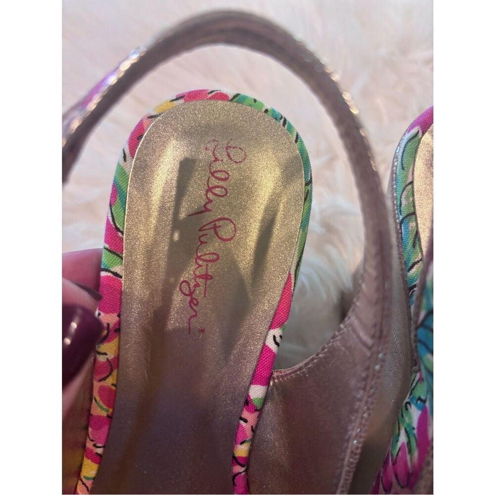 Lilly Pulitzer Pink & Green Floral Slingback Wedge Sandals - Picture 3 of 8